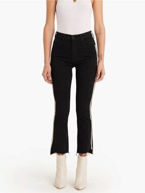MOTHER The Insider Crop flare Step Fray Jeans Guilty Racer Black denim 24 chic